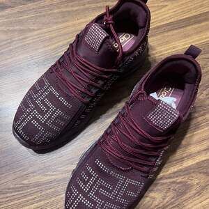 CloudAir Burgundy Rhinestone Embellished Knit Sneakers